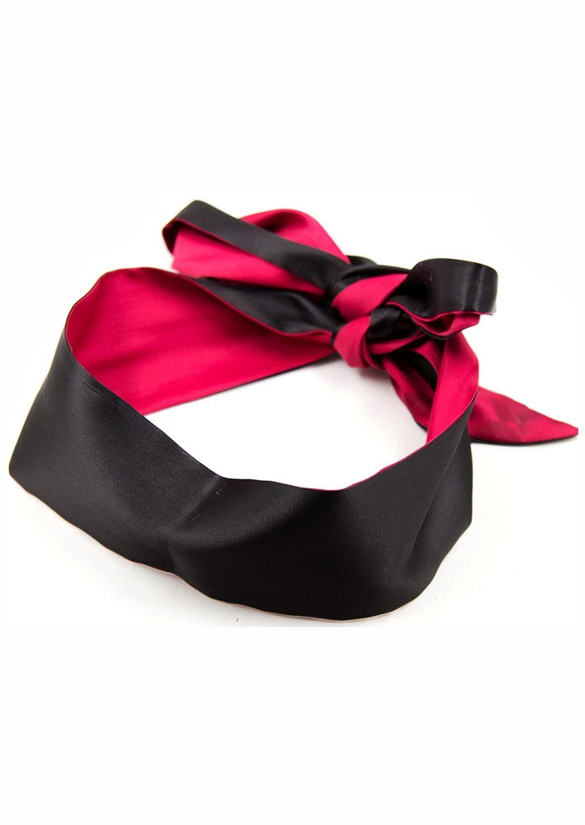 Satin Schlafmaske Rot Schwarz - Weiche Seidenschlafmaske mit verstellbarem Band 150 cm
