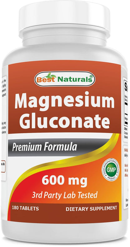 Best Naturals Magnesium Gluconat (35 mg elementares Magnesium aus 600 mg Magnesiumgluconat) 180 Tabletten