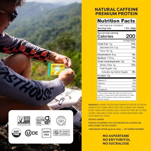 Quantum Energy Square: Energieriegel mit Koffein & 10g Protein – Leckerer, gesunder Snack für unterwegs (Vegan, glutenfrei, sojafrei, milchfrei) – Karamell-Mandel-Meersalz (8er Pack)