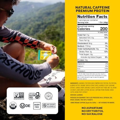 Quantum Energy Square: Energieriegel mit Koffein & 10g Protein – Leckerer, gesunder Snack für unterwegs (Vegan, glutenfrei, sojafrei, milchfrei) – Karamell-Mandel-Meersalz (8er Pack)