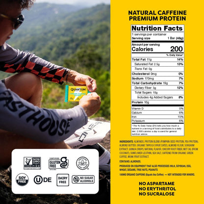 Quantum Energy Square: Energieriegel mit Koffein & 10g Protein – Leckerer, gesunder Snack für unterwegs (Vegan, glutenfrei, sojafrei, milchfrei) – Karamell-Mandel-Meersalz (8er Pack)