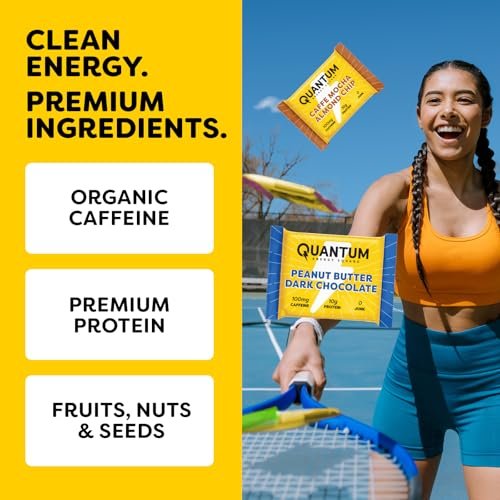 Quantum Energy Squares Energieriegel mit Koffein & 10g Protein – Vegan, glutenfrei, sojafrei, milchfrei – 12er-Pack