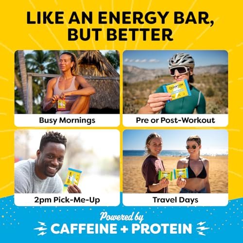 Quantum Energy Square: Energieriegel mit Koffein & 10g Protein – Leckerer, gesunder Snack für unterwegs (Vegan, glutenfrei, sojafrei, milchfrei) – Karamell-Mandel-Meersalz (8er Pack)