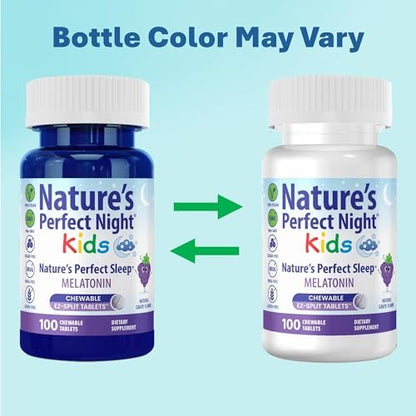 Nature's Perfect Night Kids | Melatonin für Kinder 1mg | 100 Kautabletten | Natürlicher Traubengeschmack | Zuckerfrei | Vegan | Glutenfrei | Ohne Arzneimittel | Große Packung