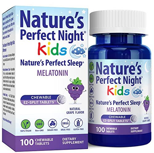 Nature's Perfect Night Kids | Melatonin für Kinder 1mg | 100 Kautabletten | Natürlicher Traubengeschmack | Zuckerfrei | Vegan | Glutenfrei | Ohne Arzneimittel | Große Packung