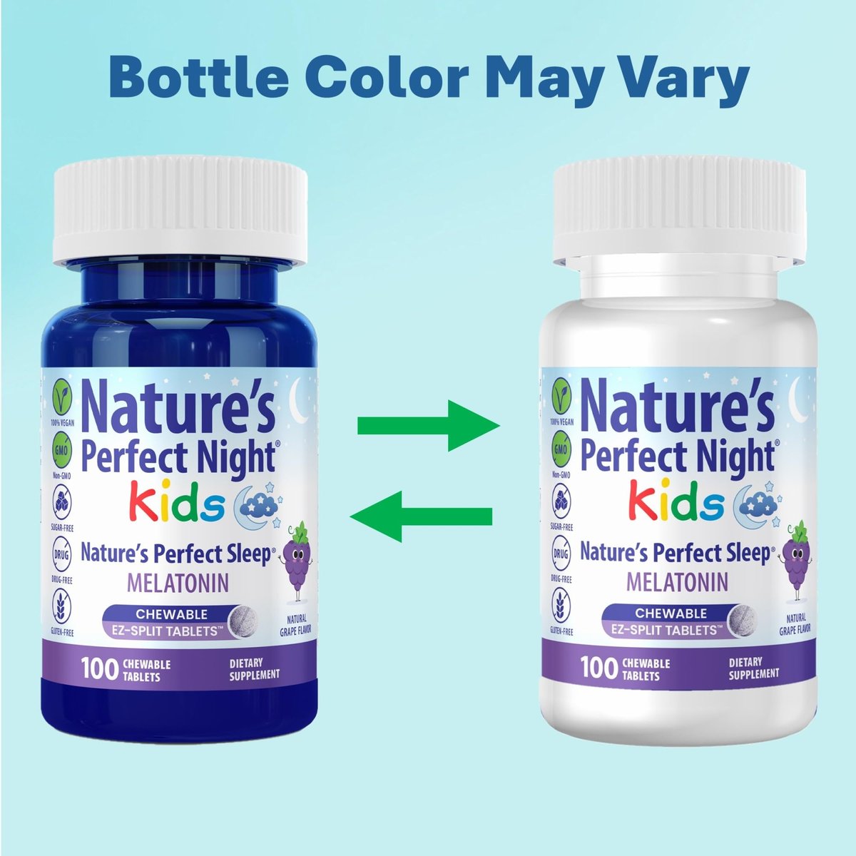Nature's Perfect Night Kids | Melatonin für Kinder 1mg | 100 Kautabletten | Natürlicher Traubengeschmack | Zuckerfrei | Vegan | Glutenfrei | Ohne Arzneimittel | Große Packung