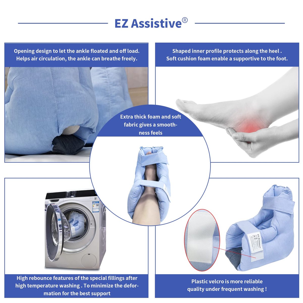 EZ Assistive Fersenpolster – Druckentlastung & Dekubitus-Prophylaxe, 1 Stück, Blau