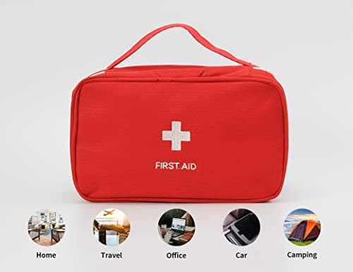 TOPASION Leerer Erste-Hilfe-Koffer Beutel, Reise-Medizintasche, Kleine Arzt-Tasche (Rot)