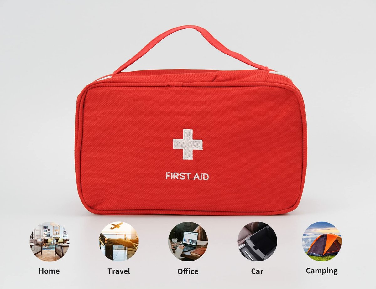 TOPASION Leerer Erste-Hilfe-Koffer Beutel, Reise-Medizintasche, Kleine Arzt-Tasche (Rot)