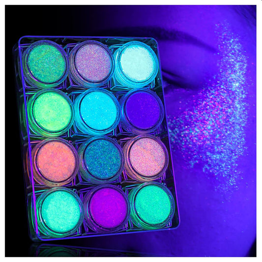 LATIBELL Body Face Glitter Gel, 12 Farben UV Schwarzlicht Reaktiv Glitzer Make-up für Frauen, Festival, Rave Accessoires