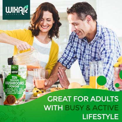 Wixar Pilz-Pulver – Zehn-Schätze-Pilzextrakt-Mischung für Kaffee & Smoothies – Löwenmähne, Truthahnschwanz, Reishi, Chaga, Shiitake, Cordyceps, Komplex – 113g Pilzergänzung