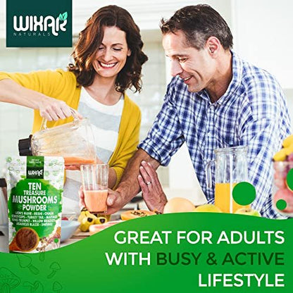 Wixar Pilz-Pulver – Zehn-Schätze-Pilzextrakt-Mischung für Kaffee & Smoothies – Löwenmähne, Truthahnschwanz, Reishi, Chaga, Shiitake, Cordyceps, Komplex – 113g Pilzergänzung