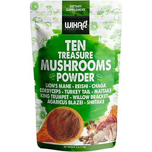 Wixar Pilz-Pulver – Zehn-Schätze-Pilzextrakt-Mischung für Kaffee & Smoothies – Löwenmähne, Truthahnschwanz, Reishi, Chaga, Shiitake, Cordyceps, Komplex – 113g Pilzergänzung