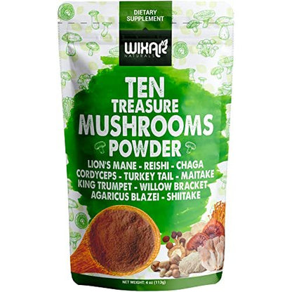 Wixar Pilz-Pulver – Zehn-Schätze-Pilzextrakt-Mischung für Kaffee & Smoothies – Löwenmähne, Truthahnschwanz, Reishi, Chaga, Shiitake, Cordyceps, Komplex – 113g Pilzergänzung