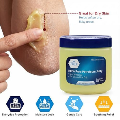 MED PRIDE 100% Reines Weißes Petroleum-Gel, 370 g – Hautschutz & Feuchtigkeitscreme für trockene Haut, rissige Hände, spröde Lippen, kleine Schnitte, Verbrennungen & Windelausschlag – Duftfrei & Hypoallergen