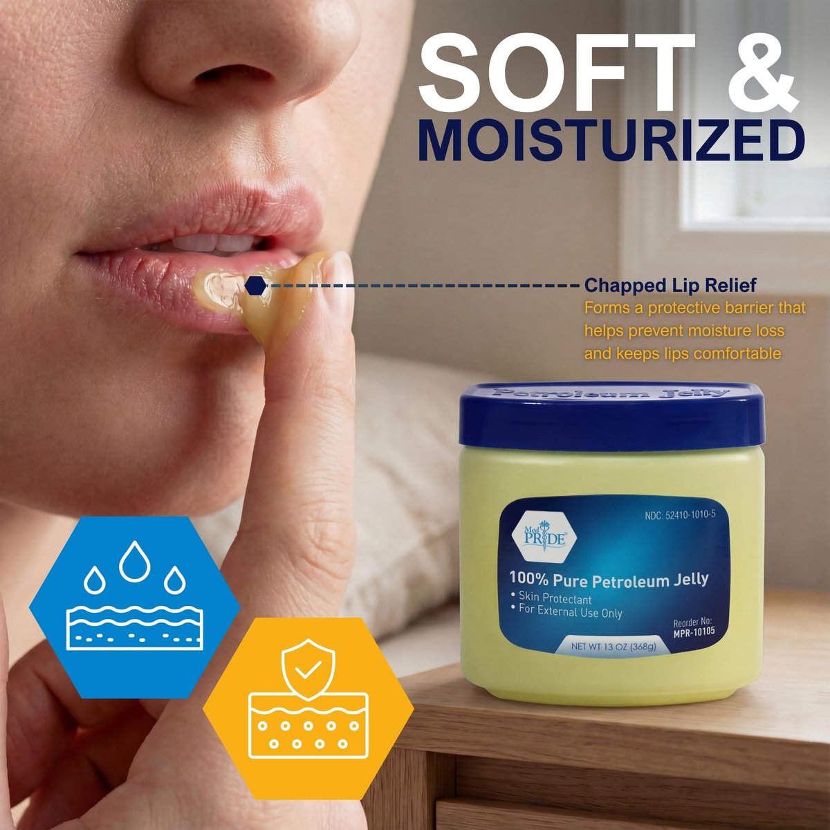 MED PRIDE 100% Reines Weißes Petroleum-Gel, 370 g – Hautschutz & Feuchtigkeitscreme für trockene Haut, rissige Hände, spröde Lippen, kleine Schnitte, Verbrennungen & Windelausschlag – Duftfrei & Hypoallergen