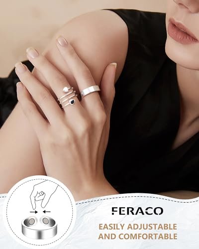 Feraco 2 Stück Kupferringe für Damen – 99,99% Reines Kupfer Magnetischer Daumenring mit Magnet – Lymphatik Schmuck Geschenk für Frauen, Muttertagsgeschenk
