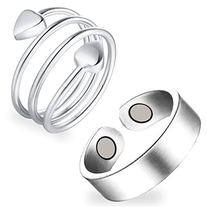 Feraco 2 Stück Kupferringe für Damen – 99,99% Reines Kupfer Magnetischer Daumenring mit Magnet – Lymphatik Schmuck Geschenk für Frauen, Muttertagsgeschenk