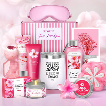 Geschenke für Frauen Geburtstagsgeschenke, Spa-Geschenkset - 10-teiliges Weihnachts-, Valentinstags- und Muttertagsgeschenk mit Kirschblüten-Selbstpflegepaket, Entspannungsgeschenkkorb