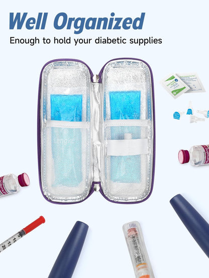 YOUSHARES Tragbarer Insulin-Kühlkoffer für Reisen - TSA-geprüfte Aufbewahrungstasche für Diabetes-Zubehör, EVA-isolierte Organizer für EpiPens, Kühltasche für Medikamente mit 2 Kühlakkus