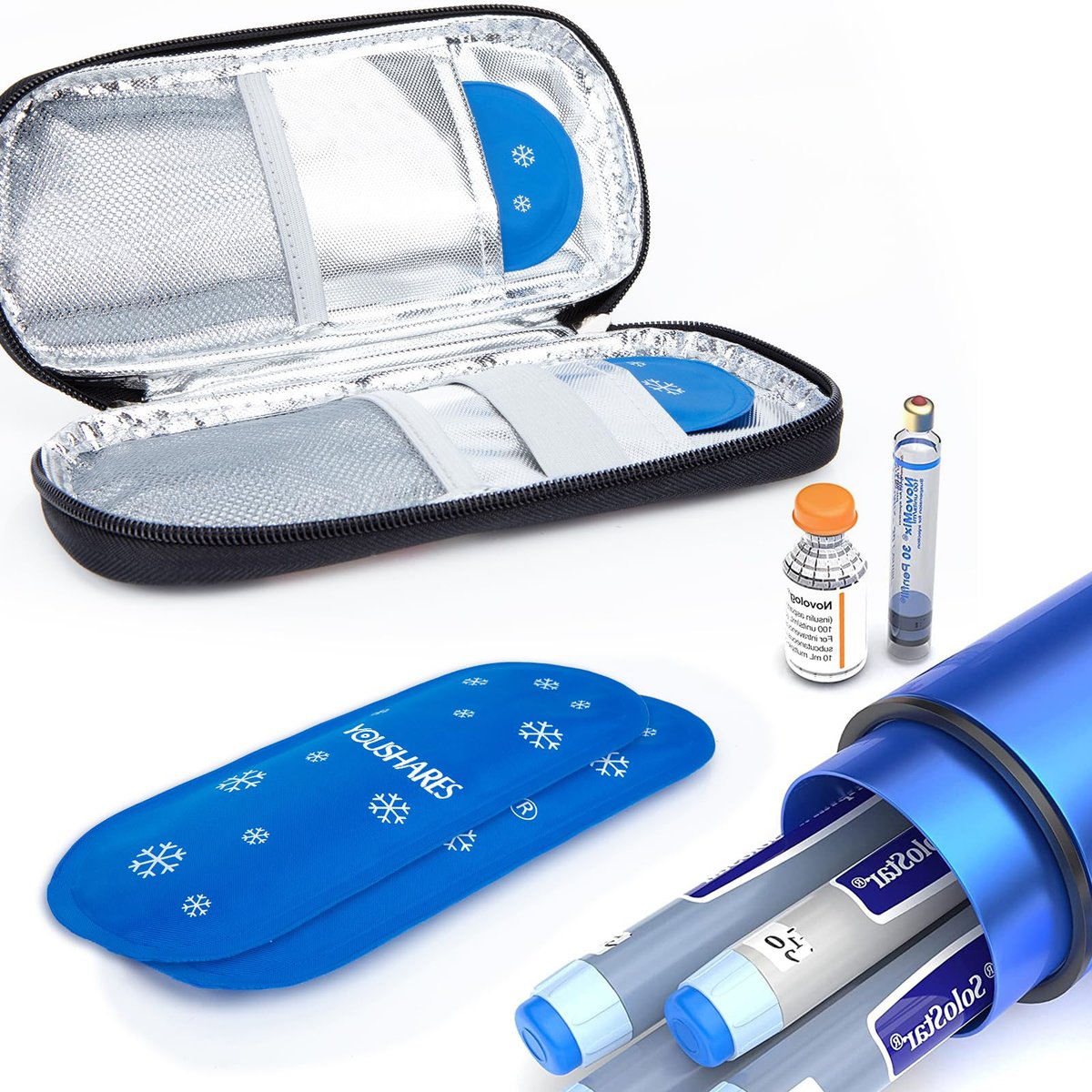 YOUSHARES Diabetes Kühlpacks für Diabetiker Reiseetui - TSA-zugelassene Kühlpacks für Insulin Kühltasche, Mini-Kühlpacks geeignet für die meisten isolierten Medikamententransporttaschen (2er-Pack)
