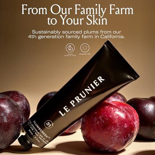 Le Prunier Plumscreen® Breitband-SPF 31 PA+++ – 7-fach preisgekrönter, rein mineralischer Sonnenschutz mit Plum Superfruit Complex® | Antioxidativer, feuchtigkeitsspendender Sonnenschutz für das Gesicht | 59 ml