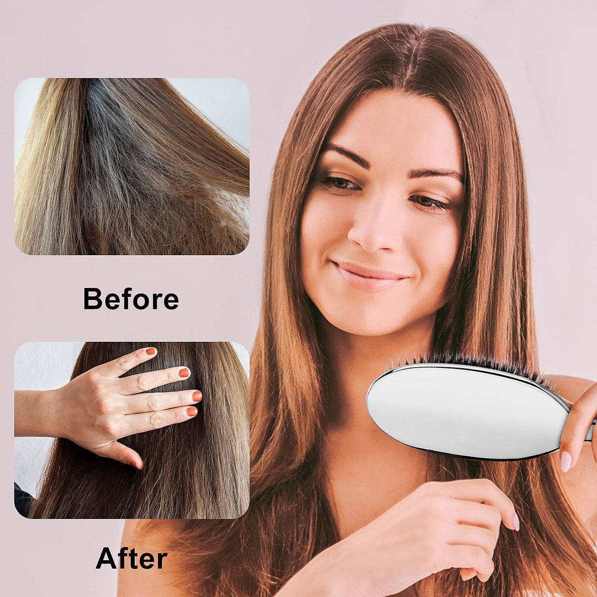 Sibba Antistatische Haarbürste Paddel Massage Haarbürste für Haarverlängerungen Professionelle Entwirrbürste mit Naturborsten und Nylonkissen für langes, dickes, welliges Haar (Silber)