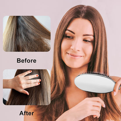 Sibba Antistatische Haarbürste Paddel Massage Haarbürste für Haarverlängerungen Professionelle Entwirrbürste mit Naturborsten und Nylonkissen für langes, dickes, welliges Haar (Silber)