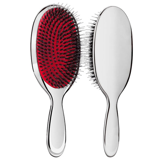 Sibba Antistatische Haarbürste Paddel Massage Haarbürste für Haarverlängerungen Professionelle Entwirrbürste mit Naturborsten und Nylonkissen für langes, dickes, welliges Haar (Silber)