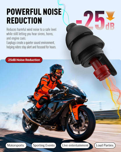 Motorrad Ohrstöpsel gegen Windgeräusche – 2 Paar wiederverwendbare Ohrstöpsel für Motorradfahrer – weicher, bequemer Gehörschutz für Touring, Rennen, Fahren – 25 dB – Biker Geschenk