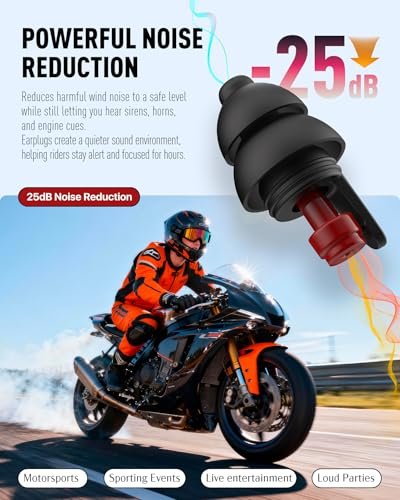 Motorrad Ohrstöpsel gegen Windgeräusche – 2 Paar wiederverwendbare Ohrstöpsel für Motorradfahrer – weicher, bequemer Gehörschutz für Touring, Rennen, Fahren – 25 dB – Biker Geschenk