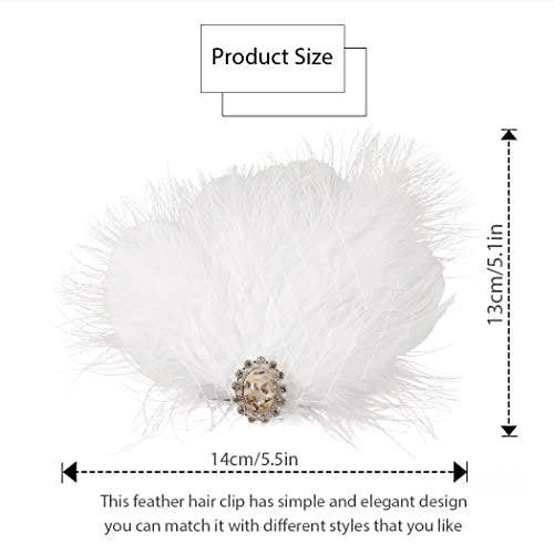 GENBREE Weißer Feder-Haarschmuck Fascinator-Haarklammer 1920er Gatsby-Accessoire für Damen