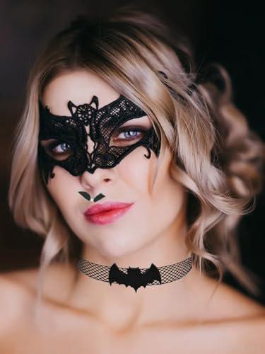 Halloween Fledermaus Kopfband und Maske für Damen – Schwarze Spitzenaccessoires für Kostüme