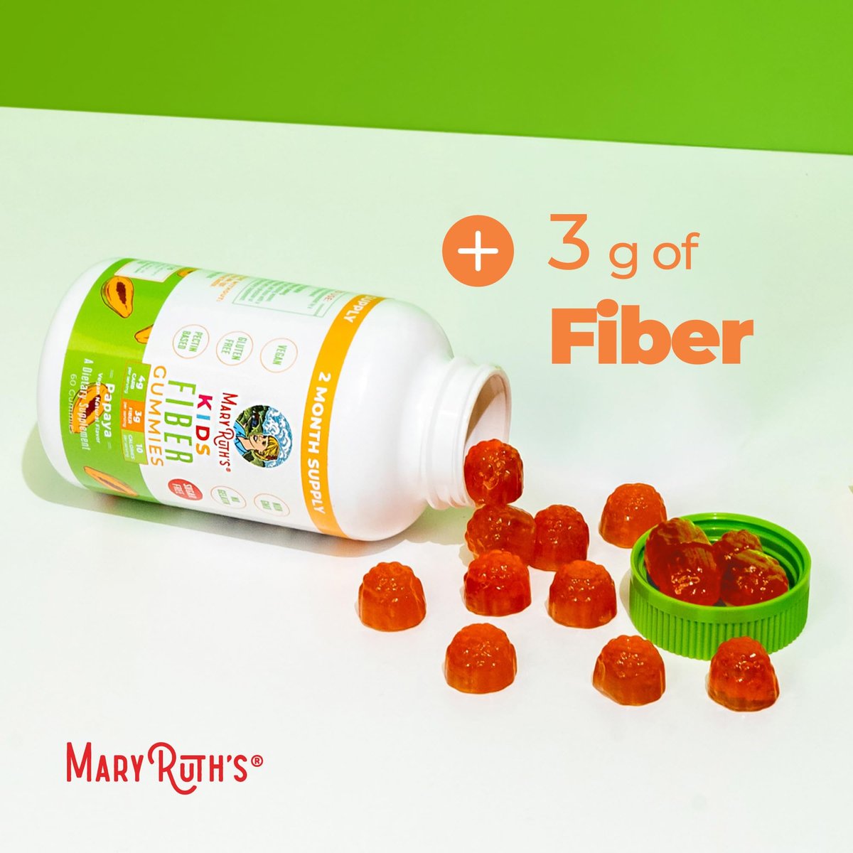 MARYRUTH'S Ballaststoff-Gummibärchen für Kinder | 2 Monate Vorrat | Zuckerfrei | Kinder Ballaststoffe ab 4 Jahren | Löslicher Ballaststoff | Unterstützung für Darmgesundheit & Verdauung | 3g Ballaststoffe pro Gummibärchen | Vegan | 60 Stück
