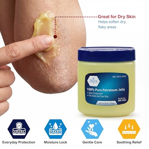 MED PRIDE 100% reines weißes Vaseline – 227 g Hautschutz & Feuchtigkeitscreme für trockene Haut, Ausschlag, Verbrennungen, Wunden, rissige Lippen & Windelausschlag – Duftfrei, hypoallergen, Familienpackung