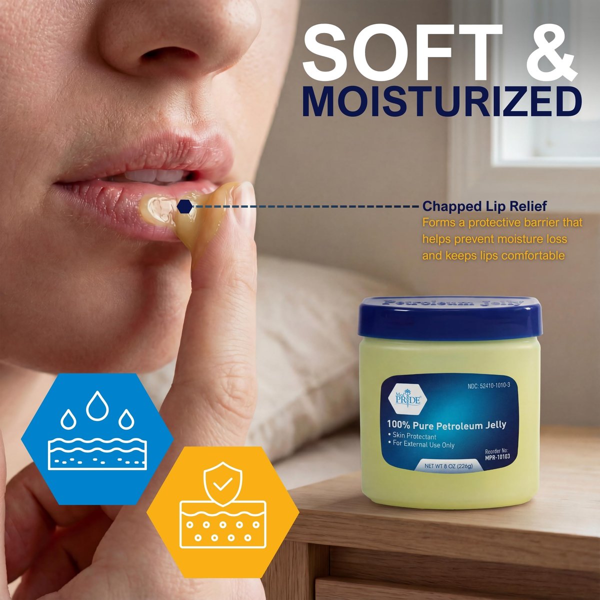 MED PRIDE 100% reines weißes Vaseline – 227 g Hautschutz & Feuchtigkeitscreme für trockene Haut, Ausschlag, Verbrennungen, Wunden, rissige Lippen & Windelausschlag – Duftfrei, hypoallergen, Familienpackung