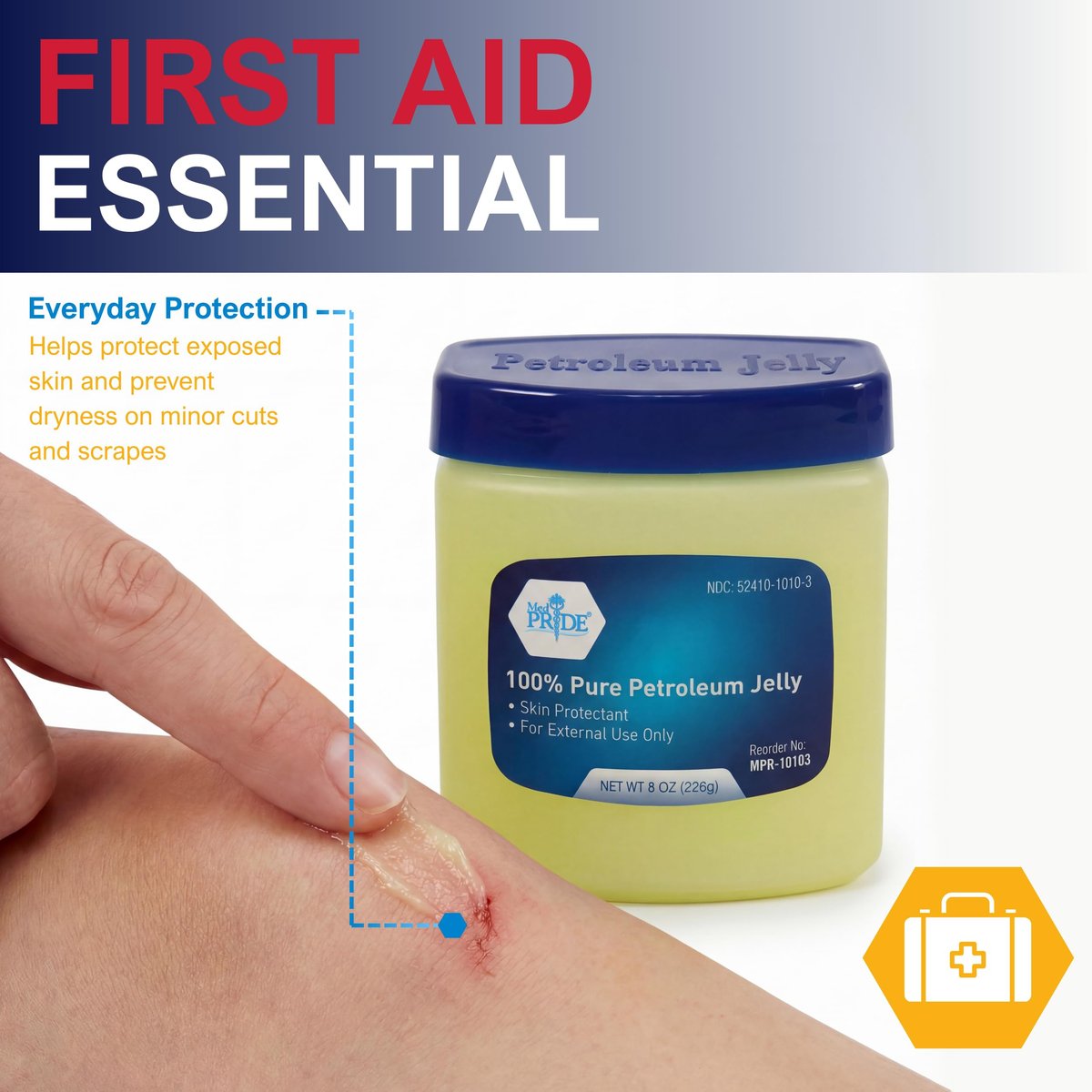 MED PRIDE 100% reines weißes Vaseline – 227 g Hautschutz & Feuchtigkeitscreme für trockene Haut, Ausschlag, Verbrennungen, Wunden, rissige Lippen & Windelausschlag – Duftfrei, hypoallergen, Familienpackung