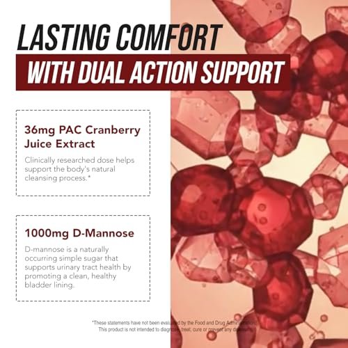 CranEaze®: Cranberrysaft-Extrakt plus D-Mannose – 36 mg PAC, 100% lösliches PAC – Unterstützt die Gesundheit der Harnwege – Wirksamste Cranberry-Kapseln für Frauen, UTI-Cranberry-Ergänzung – 60 Kapseln