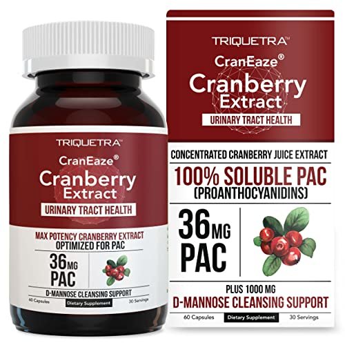 CranEaze®: Cranberrysaft-Extrakt plus D-Mannose – 36 mg PAC, 100% lösliches PAC – Unterstützt die Gesundheit der Harnwege – Wirksamste Cranberry-Kapseln für Frauen, UTI-Cranberry-Ergänzung – 60 Kapseln