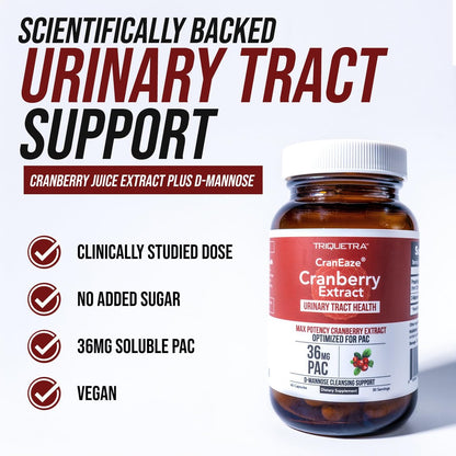 CranEaze®: Cranberrysaft-Extrakt plus D-Mannose – 36 mg PAC, 100% lösliches PAC – Unterstützt die Gesundheit der Harnwege – Wirksamste Cranberry-Kapseln für Frauen, UTI-Cranberry-Ergänzung – 60 Kapseln