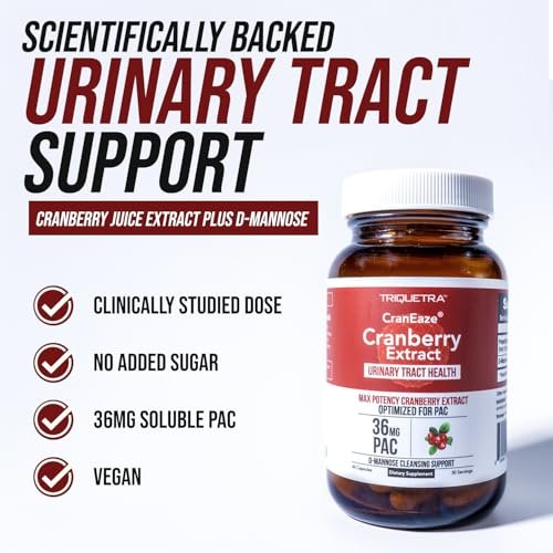 CranEaze®: Cranberrysaft-Extrakt plus D-Mannose – 36 mg PAC, 100% lösliches PAC – Unterstützt die Gesundheit der Harnwege – Wirksamste Cranberry-Kapseln für Frauen, UTI-Cranberry-Ergänzung – 60 Kapseln
