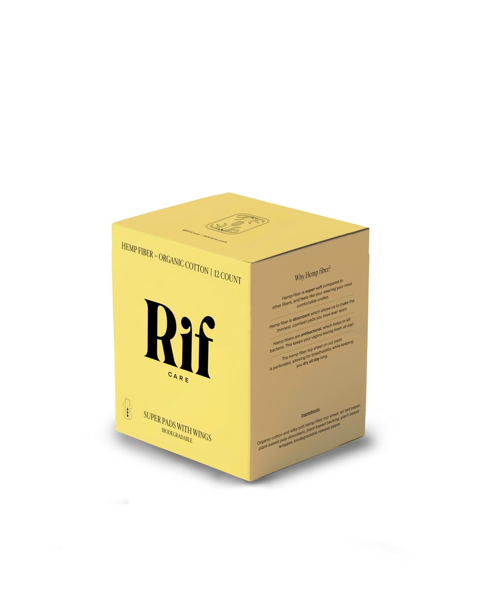 Rif Care Bio-Baumwoll Damenbinden mit Flügeln – Organische Hanffaser, biologisch abbaubar, FSA/HSA geeignet, Super Saugfähigkeit, 12 Stück