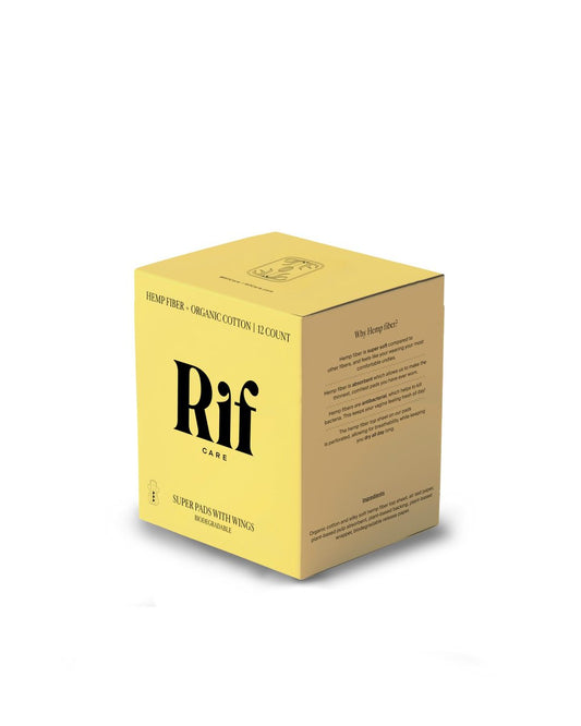Rif Care Bio-Baumwoll Damenbinden mit Flügeln – Organische Hanffaser, biologisch abbaubar, FSA/HSA geeignet, Super Saugfähigkeit, 12 Stück