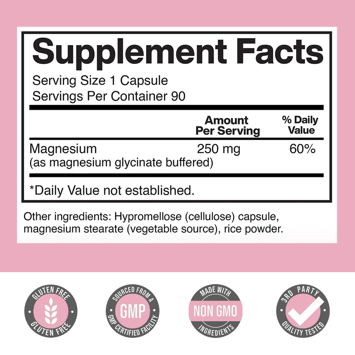 Magnesium Glycinat für Frauen 250 mg pro Kapsel, cheliertes Magnesiumglycinat, 90 Kapseln, 90 Tage Vorrat