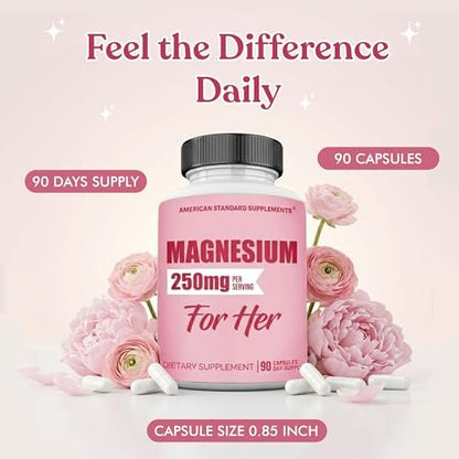 Magnesium Glycinat für Frauen 250 mg pro Kapsel, cheliertes Magnesiumglycinat, 90 Kapseln, 90 Tage Vorrat