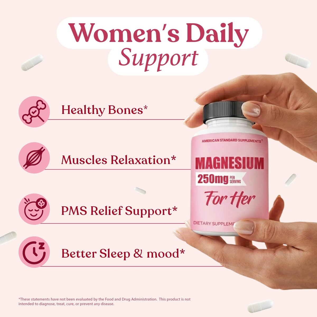 Magnesium Glycinat für Frauen 250 mg pro Kapsel, cheliertes Magnesiumglycinat, 90 Kapseln, 90 Tage Vorrat