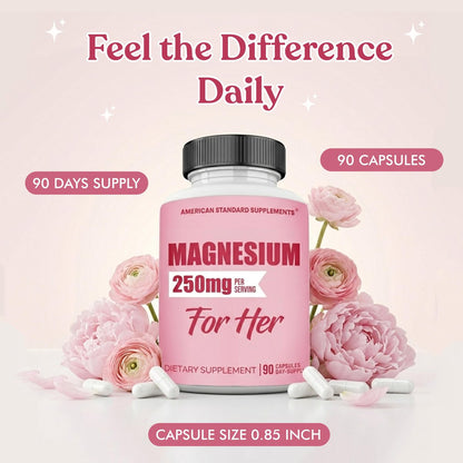 Magnesium Glycinat für Frauen 250 mg pro Kapsel, cheliertes Magnesiumglycinat, 90 Kapseln, 90 Tage Vorrat