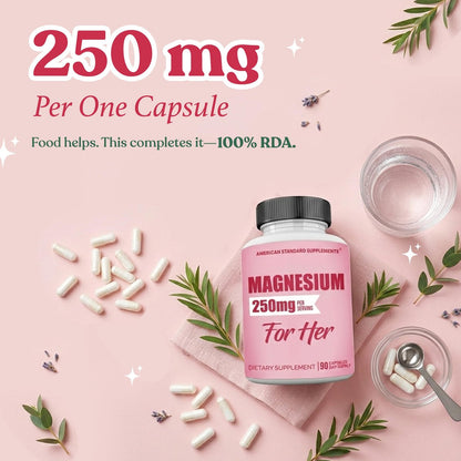 Magnesium Glycinat für Frauen 250 mg pro Kapsel, cheliertes Magnesiumglycinat, 90 Kapseln, 90 Tage Vorrat