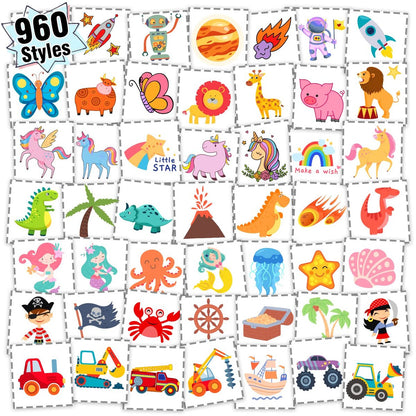Partywind 960 Stück einzeln verpackte temporäre Tattoos für Kinder, süße Aufkleber-Tattoos für Geburtstagsfeiern, Mitgebsel, Weihnachtsspiele (20 Blatt)