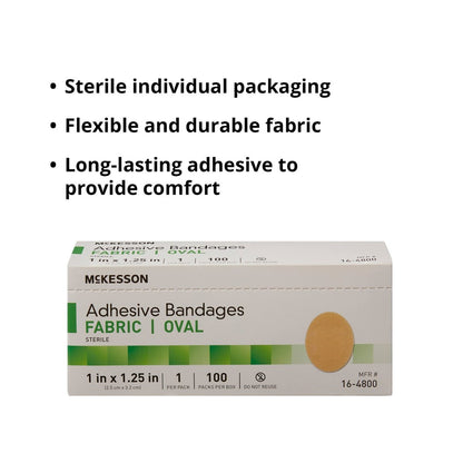 McKesson Pflaster, steril, Stoff, oval, 1 x 1 1/4 Zoll, 100 Stück, 1 Packung